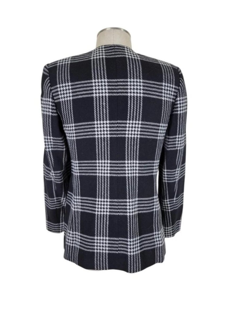 Le Suit Blazer Size 4 Black White Glen Plaid Check 3 Pockets Wool Blend Lined - Picture 4 of 11